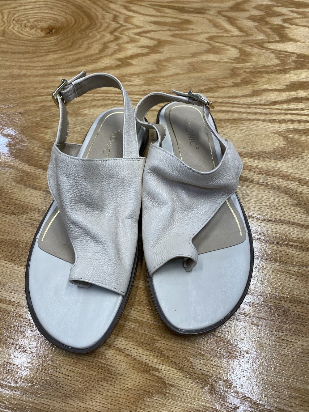 Vionic Ella Womens 6.5 M White Leather Toe Loop Slip-On Slingback Casual Sandals
